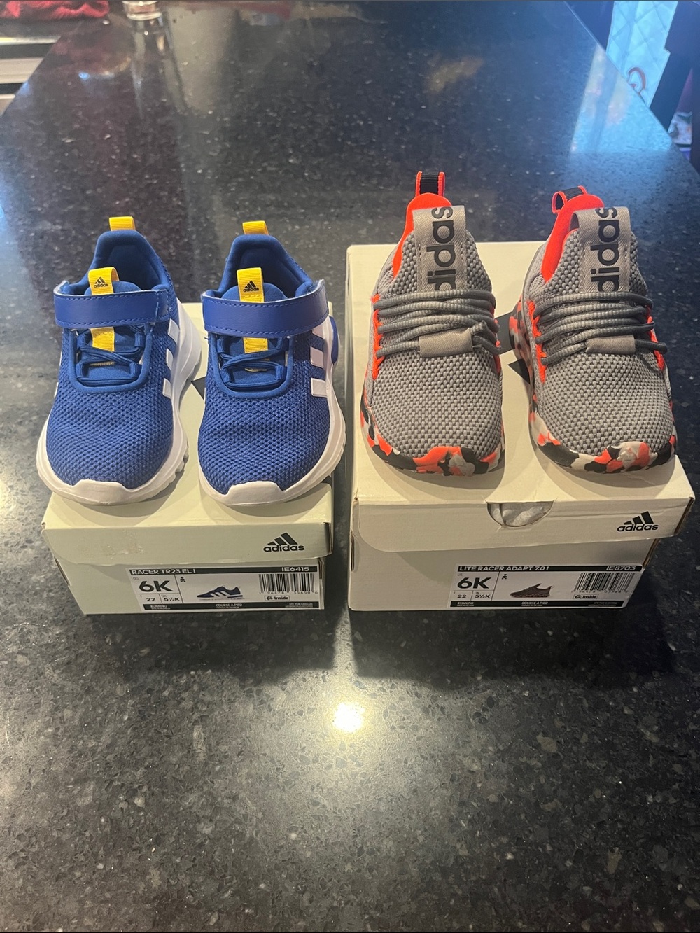 adidas Kids Royal Blue and Gray Sneakers with Yellow Accents